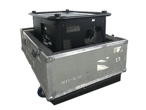 Barco HDX-W18 16,500 Lumens WUXGA 3-Chip DLP Projector (Lamp Hours 682) w/ (4) Mounting Brackets, Remote, Spare Lamp & PSU Cable in Wheeled Road Case [NO LENSE]