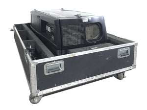 Barco FLM HD18 18,000 Lumens HD 3-Chip DLP Large Venue Projector (Lamp Hours 137) w/ (4) Mounting Brackets, Remote & PSU Cable in Wheeled Road Case (NO LENS)