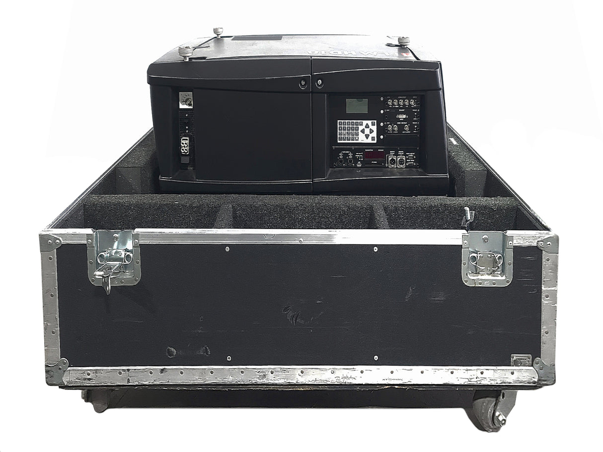 Barco FLM HD18 18,000 Lumens HD 3-Chip DLP Large Venue Projector (Lamp Hours 137) w/ (4) Mounting Brackets, Remote & PSU Cable in Wheeled Road Case (NO LENS)