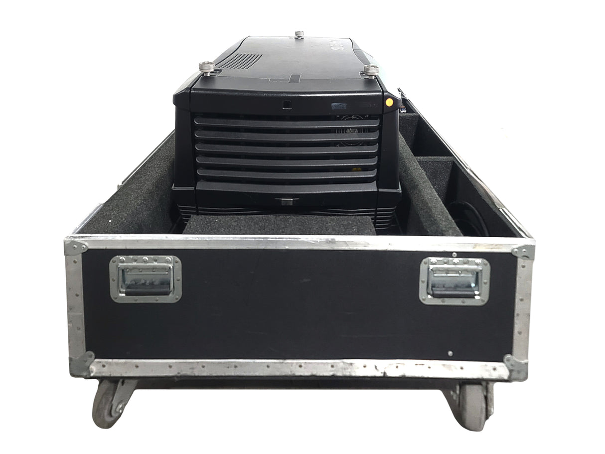 Barco FLM HD18 18,000 Lumens HD 3-Chip DLP Large Venue Projector (Lamp Hours 137) w/ (4) Mounting Brackets, Remote & PSU Cable in Wheeled Road Case (NO LENS)