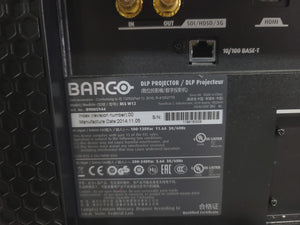 Barco RLS W12 11,000 Lumens WUXGA 1-Chip DLP (Lamp Hours 342 & 345) Large Venue Projector w/ (4) Mounting Clamps, Remote, Extra Lamp & PSU Cable in Wheeled Road Case (NO LENS)