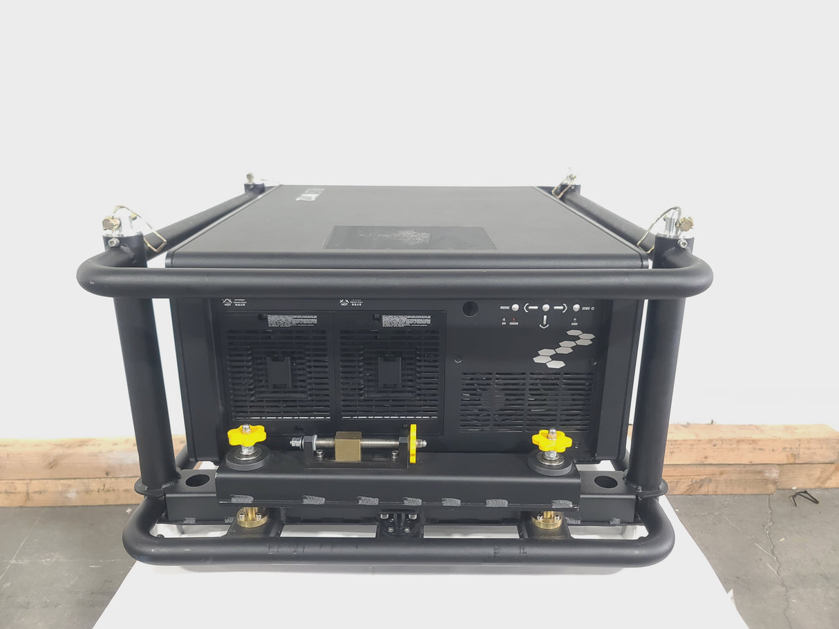 Barco RLS W12 11,000 Lumens WUXGA 1-Chip DLP (Lamp Hours 342 & 345) Large Venue Projector w/ (4) Mounting Clamps, Remote, Extra Lamp & PSU Cable in Wheeled Road Case (NO LENS)