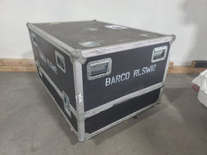 Barco RLS W12 11,000 Lumens WUXGA 1-Chip DLP (Lamp Hours 342 & 345) Large Venue Projector w/ (4) Mounting Clamps, Remote, Extra Lamp & PSU Cable in Wheeled Road Case (NO LENS)