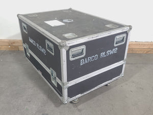 Barco RLS W12 11,000 Lumens WUXGA 1-Chip DLP (Lamp Hours 406 & 407) Large Venue Projector w/ (4) Mounting Clamps, Remote, Extra Lamp & PSU Cable in Wheeled Road Case (NO LENS)