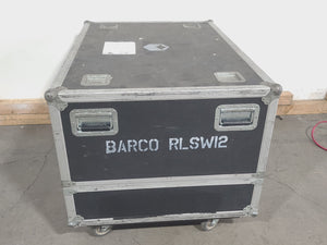 Barco RLS W12 11,000 Lumens WUXGA 1-Chip DLP (Lamp Hours 406 & 407) Large Venue Projector w/ (4) Mounting Clamps, Remote, Extra Lamp & PSU Cable in Wheeled Road Case (NO LENS)