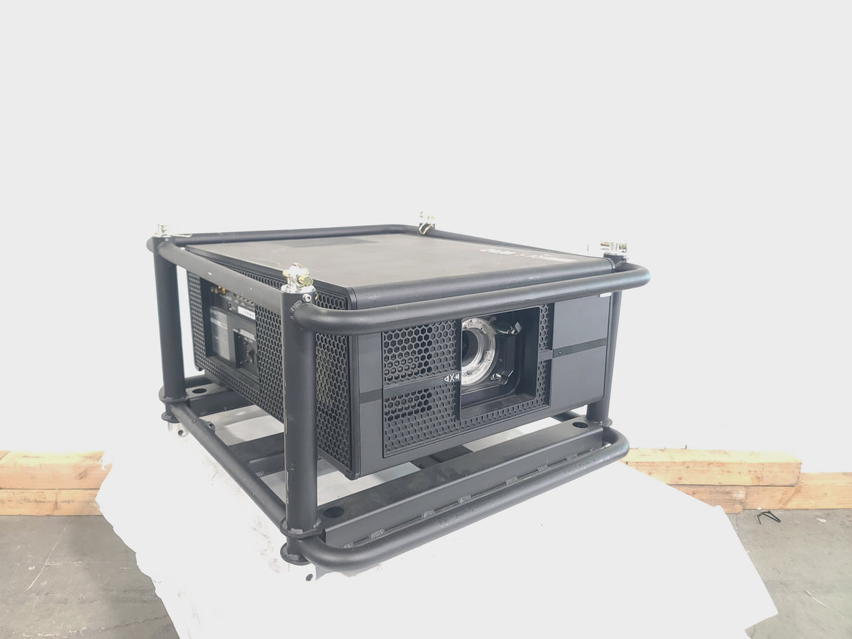 Barco RLS W12 11,000 Lumens WUXGA 1-Chip DLP (Lamp Hours 581 & 978) Large Venue Projector w/ (4) Mounting Clamps, Remote, Extra Lamp & in Wheeled Road Case (NO LENS)