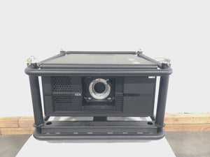 Barco RLS W12 11,000 Lumens WUXGA 1-Chip DLP (Lamp Hours 581 & 978) Large Venue Projector w/ (4) Mounting Clamps, Remote, Extra Lamp & in Wheeled Road Case (NO LENS)