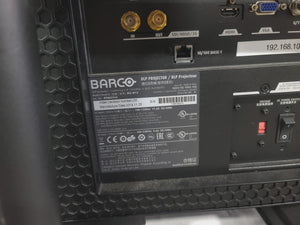 Barco RLS W12 11,000 Lumens WUXGA 1-Chip DLP (Lamp Hours 581 & 978) Large Venue Projector w/ (4) Mounting Clamps, Remote, Extra Lamp & in Wheeled Road Case (NO LENS)