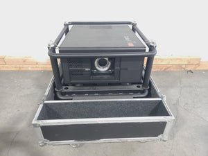 Barco RLS W12 11,000 Lumens WUXGA 1-Chip DLP (Lamp Hours 581 & 978) Large Venue Projector w/ (4) Mounting Clamps, Remote, Extra Lamp & in Wheeled Road Case (NO LENS)