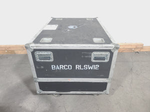 Barco RLS W12 11,000 Lumens WUXGA 1-Chip DLP (Lamp Hours 581 & 978) Large Venue Projector w/ (4) Mounting Clamps, Remote, Extra Lamp & in Wheeled Road Case (NO LENS)