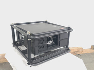 Barco RLS W12 11,000 Lumens WUXGA 1-Chip DLP (Lamp Hours 642 & 642) Large Venue Projector w/ (4) Mounting Clamps, Remote, Extra Lamp & PSU Cable in Wheeled Road Case (NO LENS)