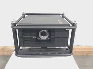 Barco RLS W12 11,000 Lumens WUXGA 1-Chip DLP (Lamp Hours 642 & 642) Large Venue Projector w/ (4) Mounting Clamps, Remote, Extra Lamp & PSU Cable in Wheeled Road Case (NO LENS)