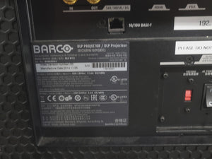 Barco RLS W12 11,000 Lumens WUXGA 1-Chip DLP (Lamp Hours 642 & 642) Large Venue Projector w/ (4) Mounting Clamps, Remote, Extra Lamp & PSU Cable in Wheeled Road Case (NO LENS)