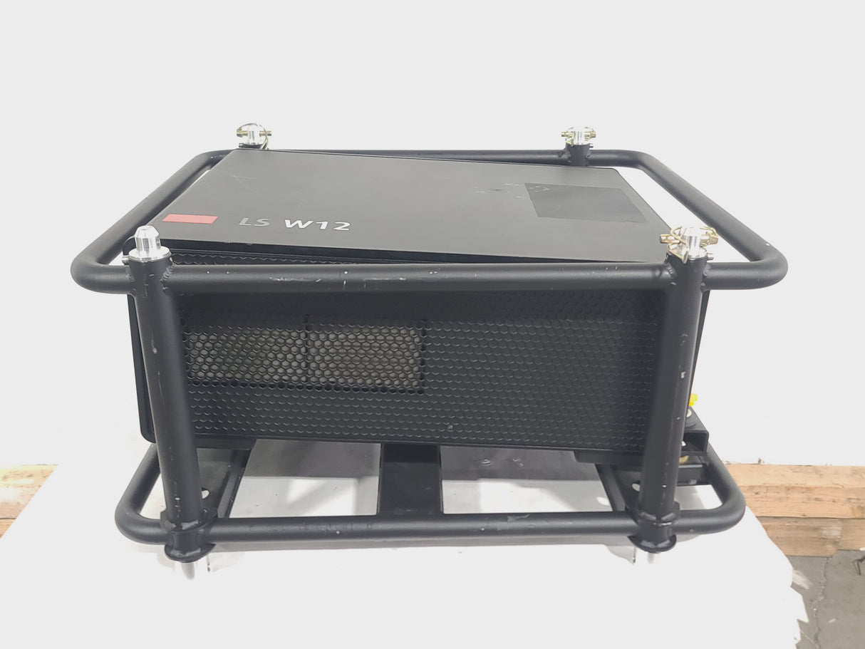 Barco RLS W12 11,000 Lumens WUXGA 1-Chip DLP (Lamp Hours 642 & 642) Large Venue Projector w/ (4) Mounting Clamps, Remote, Extra Lamp & PSU Cable in Wheeled Road Case (NO LENS)