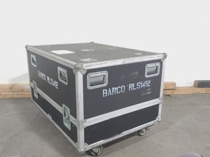 Barco RLS W12 11,000 Lumens WUXGA 1-Chip DLP (Lamp Hours 642 & 642) Large Venue Projector w/ (4) Mounting Clamps, Remote, Extra Lamp & PSU Cable in Wheeled Road Case (NO LENS)