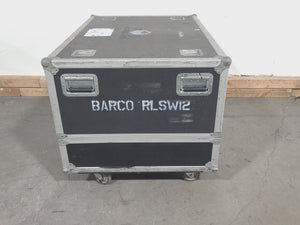 Barco RLS W12 11,000 Lumens WUXGA 1-Chip DLP (Lamp Hours 642 & 642) Large Venue Projector w/ (4) Mounting Clamps, Remote, Extra Lamp & PSU Cable in Wheeled Road Case (NO LENS)
