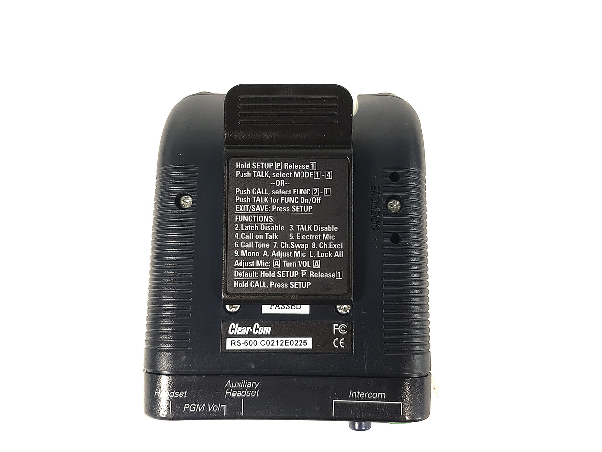 Clear-Com RS-602 2-Channel Monaural Beltpack w/ 3-Pin to 6-Pin Adapter (Needs Back Panel Replacement)