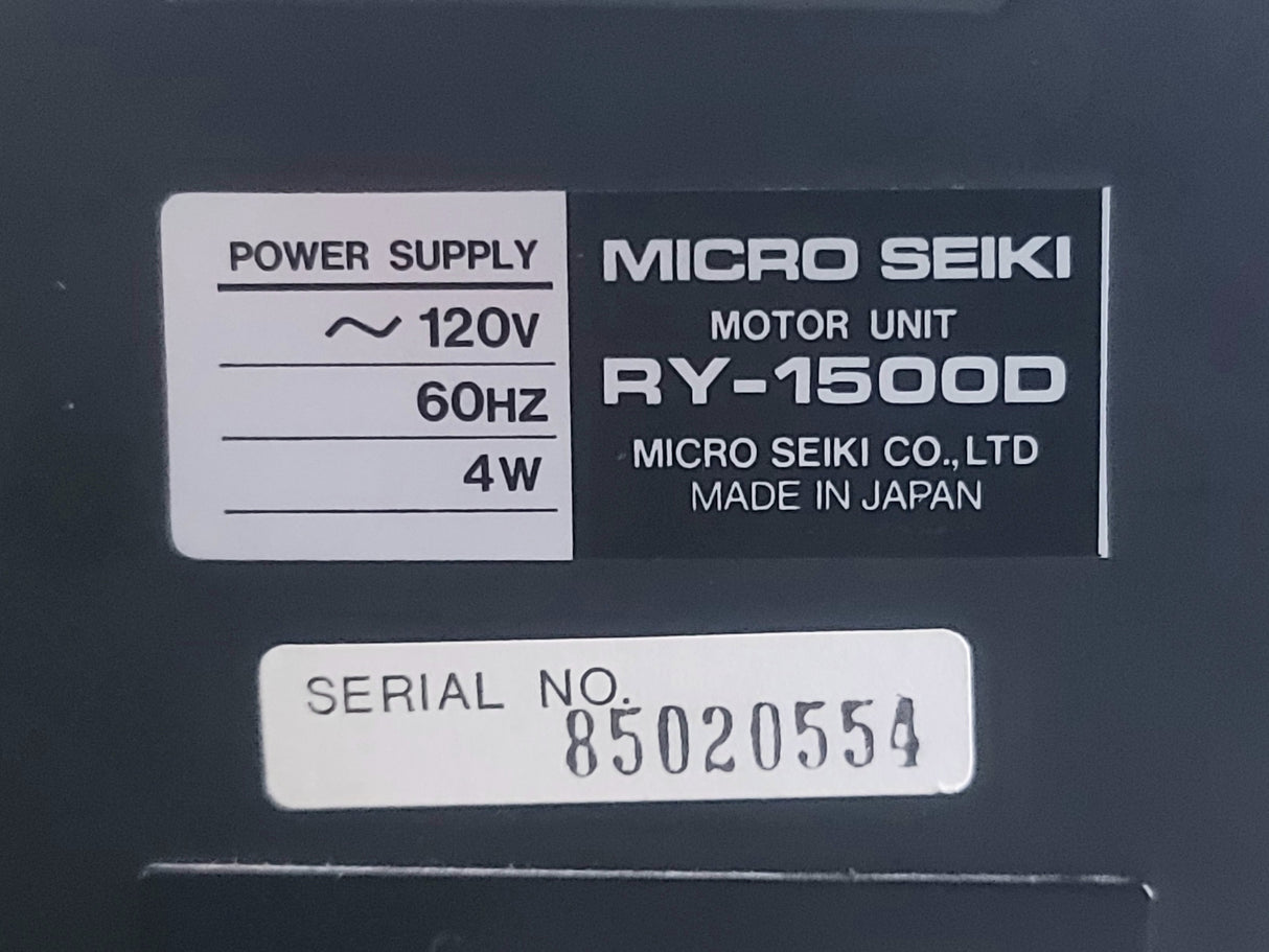 Micro Seiki RY-1500D/SX-1500FVG Full Choice Record Player w/ RY-1500D Motor Unit, (2) Turntable Belts & Spare Hardware Accessories
