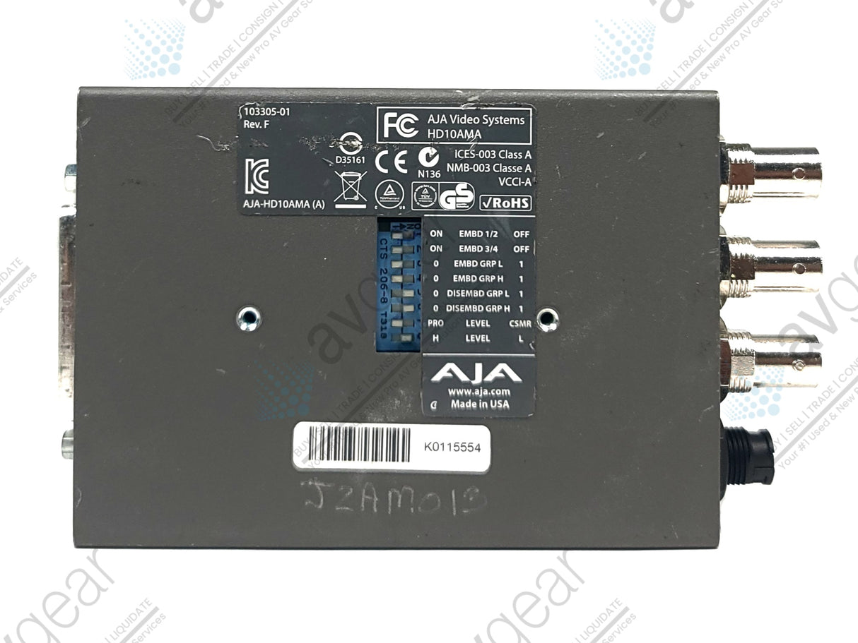 AJA HD10AMA HD/SD-SDI 4 Channel Analog Audio Embedder/Disembedder w/ Breakout Cable