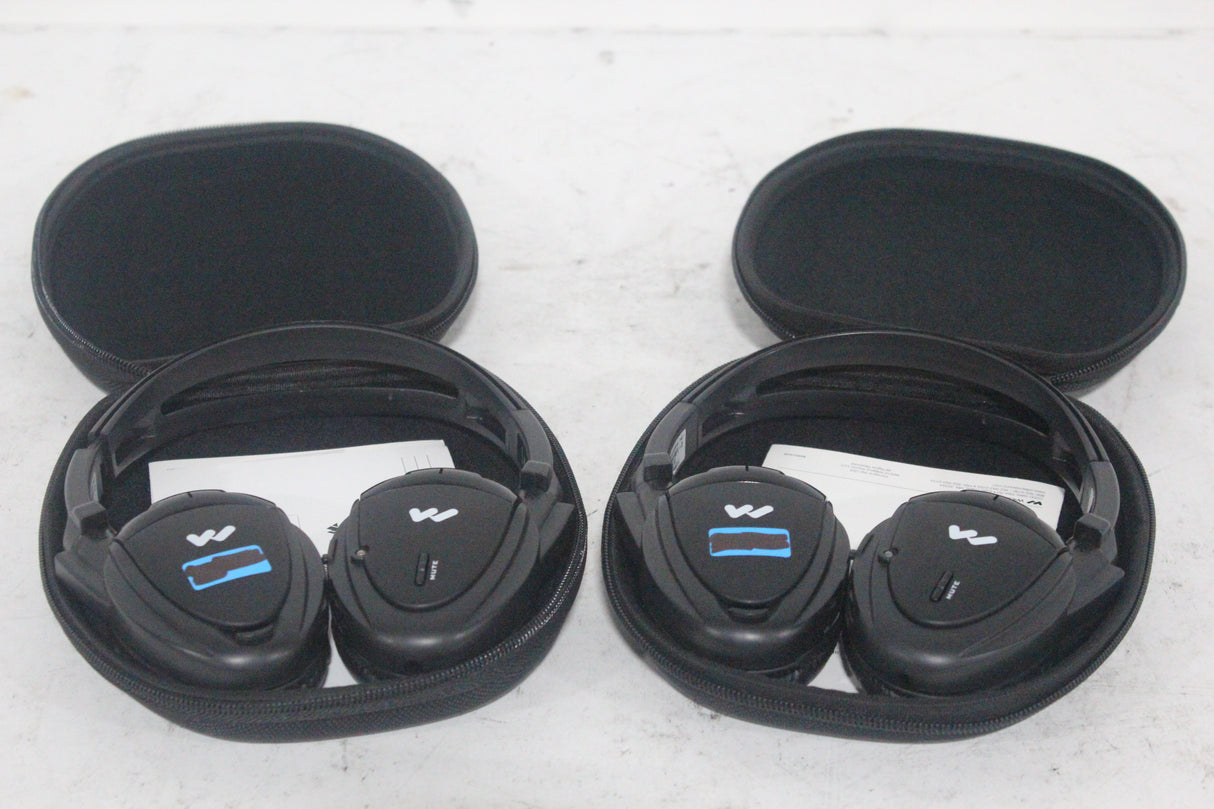 (2) Williams Sound WIR RX15-2 Dual-Channel Infrared Wireless Headphones (2.3 or 2.8 MHz) w/ (2) Vinyl Zipper Cases