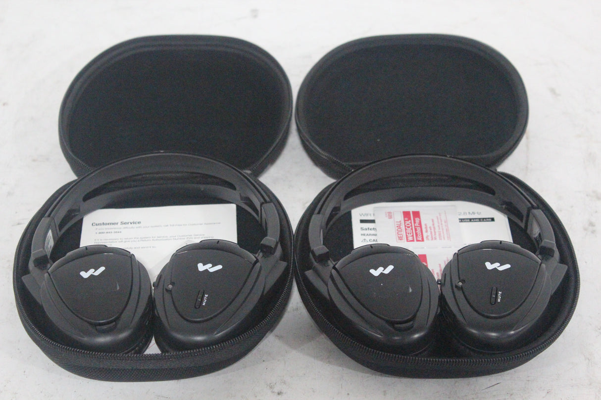 (2) Williams Sound WIR RX15-2 Dual-Channel Infrared Wireless Headphones (2.3 or 2.8 MHz) w/ (2) Vinyl Zipper Cases