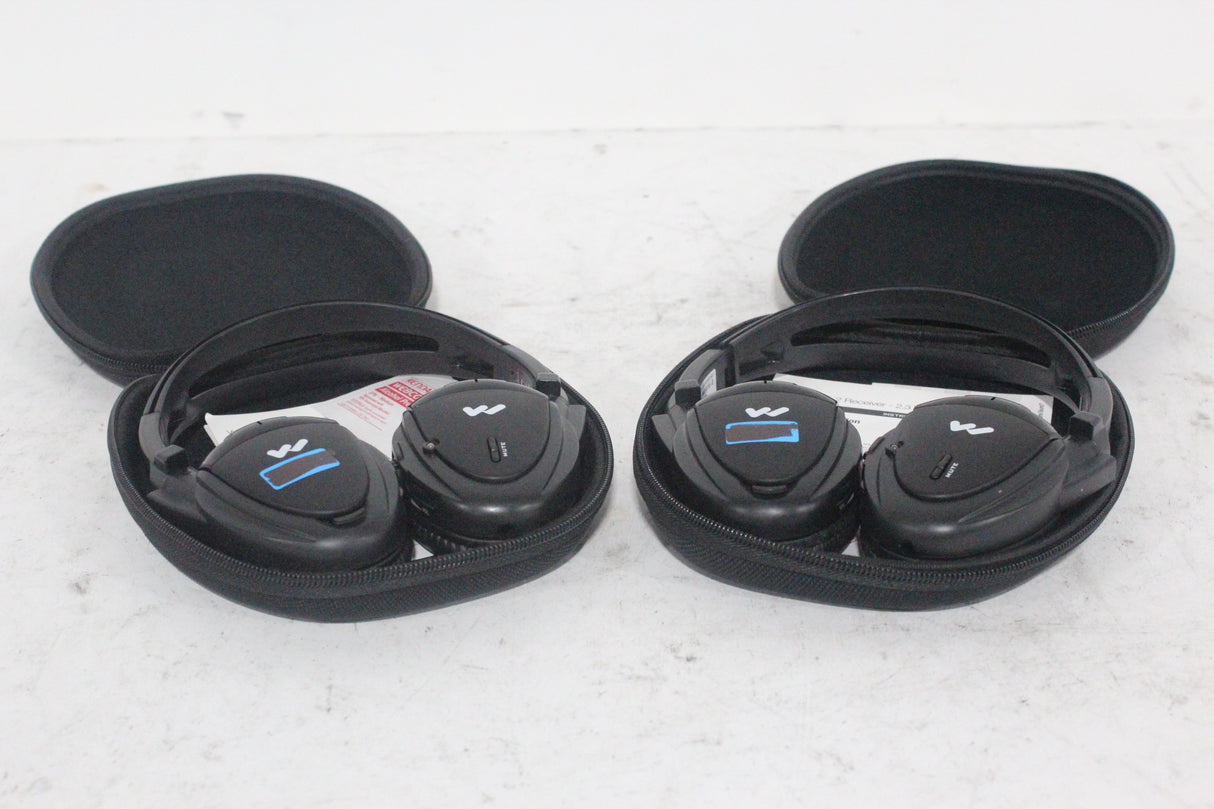 (2) Williams Sound WIR RX15-2 Dual-Channel Infrared Wireless Headphones (2.3 or 2.8 MHz) w/ (2) Vinyl Zipper Cases