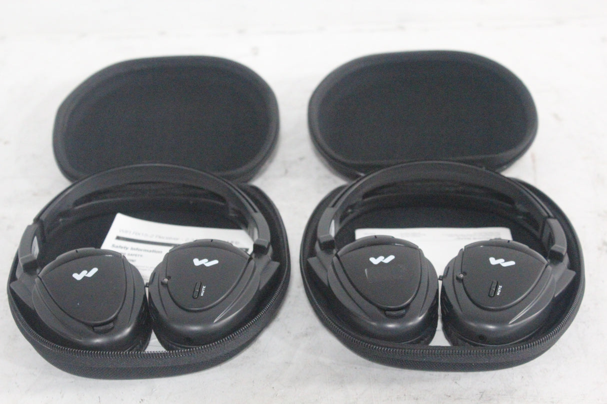 (2) Williams Sound WIR RX15-2 Dual-Channel Infrared Wireless Headphones (2.3 or 2.8 MHz) w/ (2) Vinyl Zipper Cases