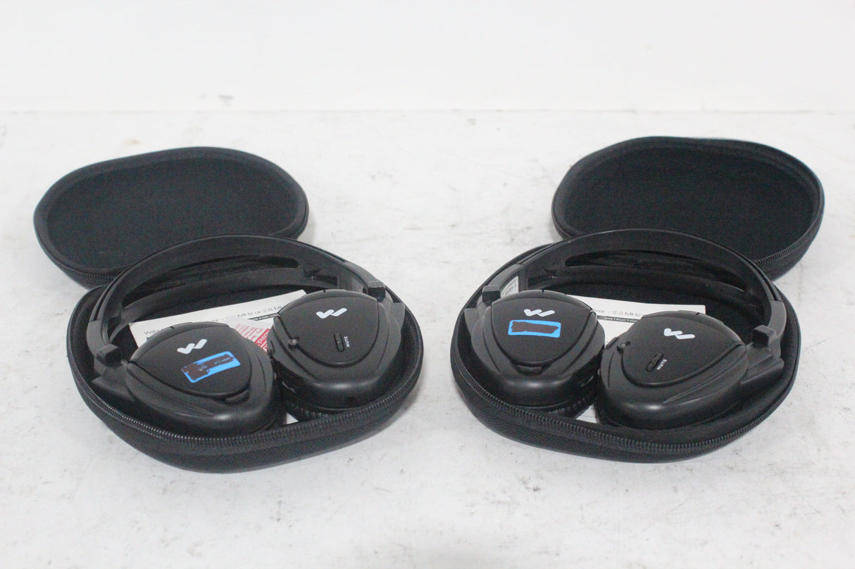 (2) Williams Sound WIR RX15-2 Dual-Channel Infrared Wireless Headphones (2.3 or 2.8 MHz) w/ (2) Vinyl Zipper Cases