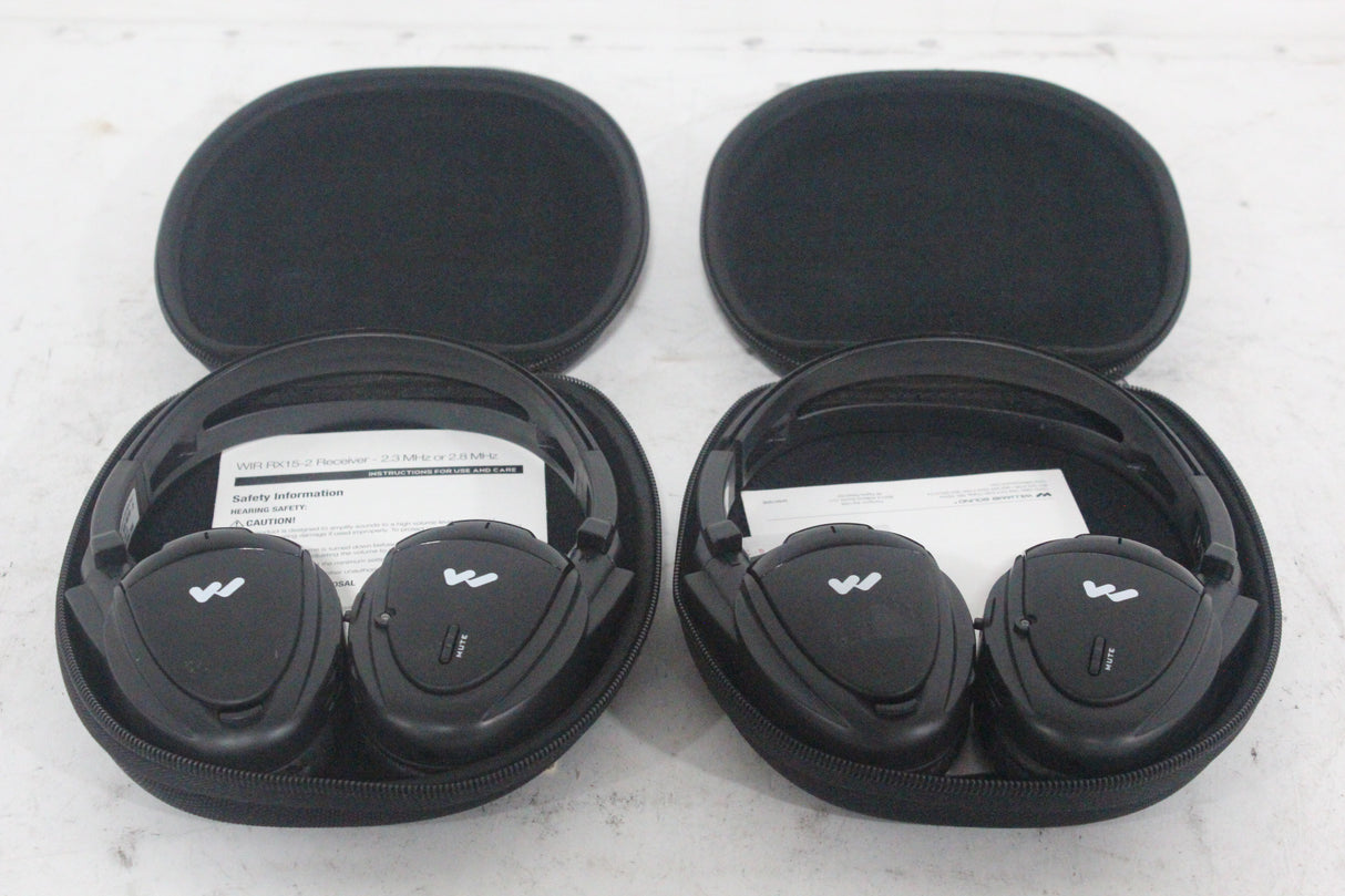 (2) Williams Sound WIR RX15-2 Dual-Channel Infrared Wireless Headphones (2.3 or 2.8 MHz) w/ (2) Vinyl Zipper Cases
