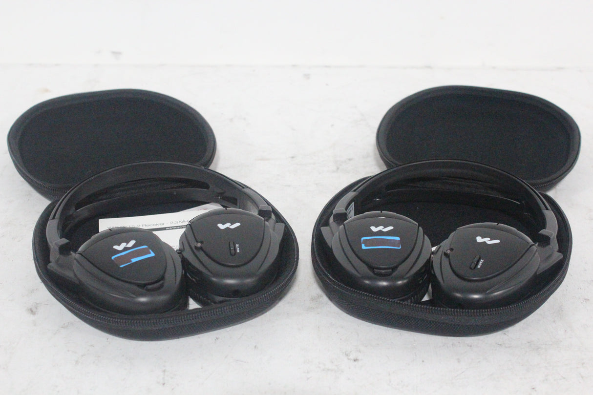 (2) Williams Sound WIR RX15-2 Dual-Channel Infrared Wireless Headphones (2.3 or 2.8 MHz) w/ (2) Vinyl Zipper Cases