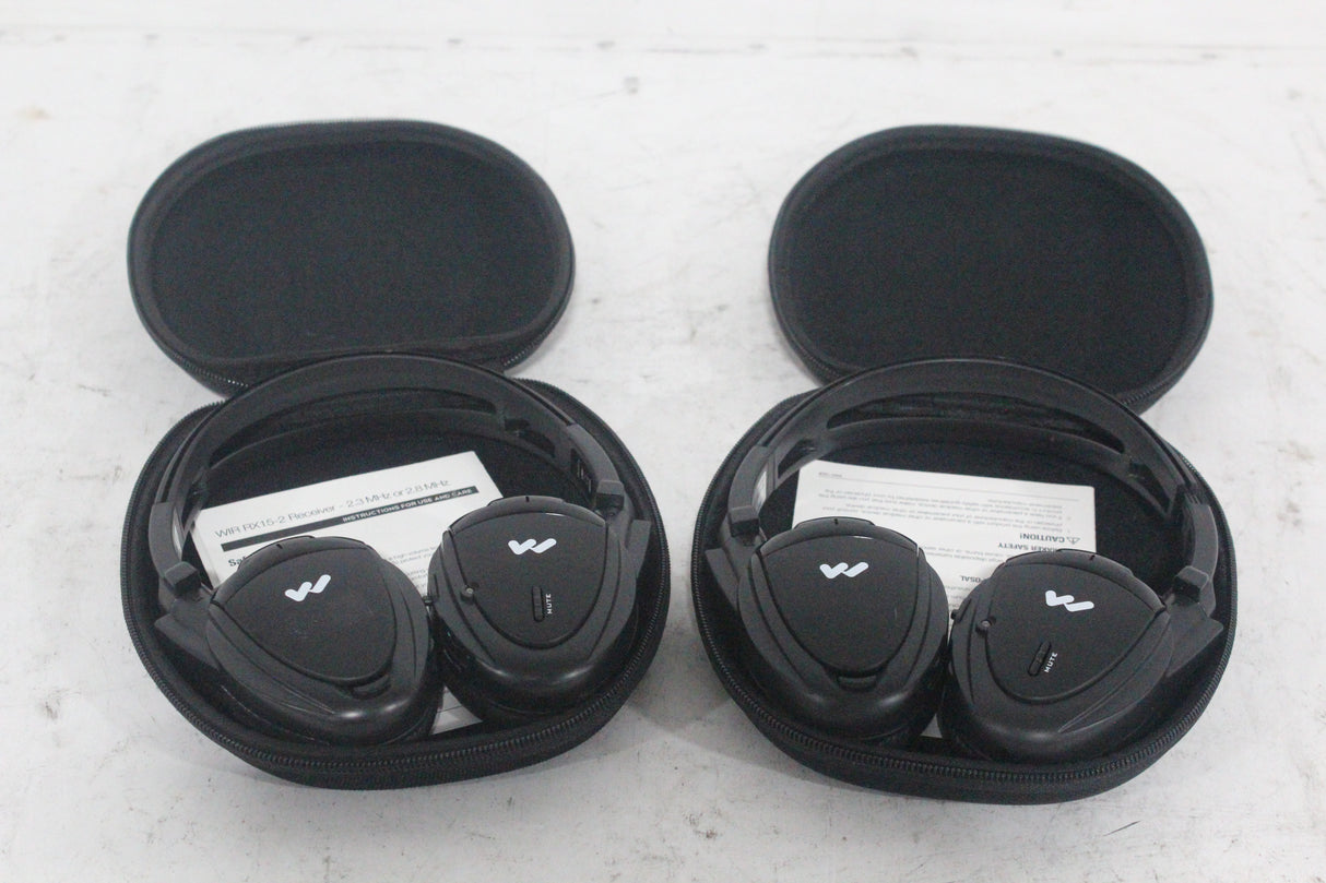 (2) Williams Sound WIR RX15-2 Dual-Channel Infrared Wireless Headphones (2.3 or 2.8 MHz) w/ (2) Vinyl Zipper Cases