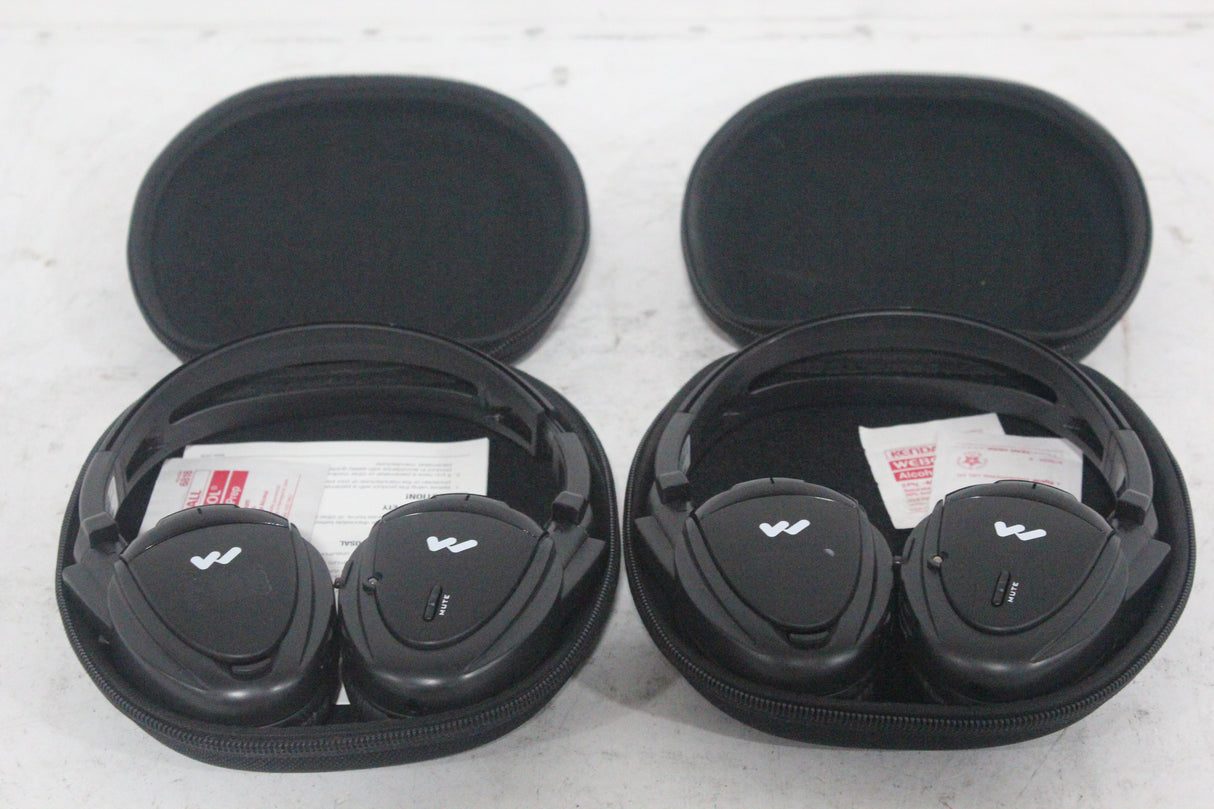 (2) Williams Sound WIR RX15-2 Dual-Channel Infrared Wireless Headphones (2.3 or 2.8 MHz) w/ (2) Vinyl Zipper Cases