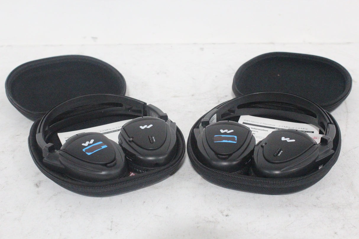 (2) Williams Sound WIR RX15-2 Dual-Channel Infrared Wireless Headphones (2.3 or 2.8 MHz) w/ (2) Vinyl Zipper Cases