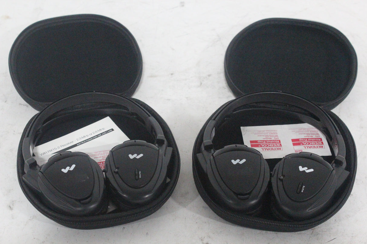 (2) Williams Sound WIR RX15-2 Dual-Channel Infrared Wireless Headphones (2.3 or 2.8 MHz) w/ (2) Vinyl Zipper Cases