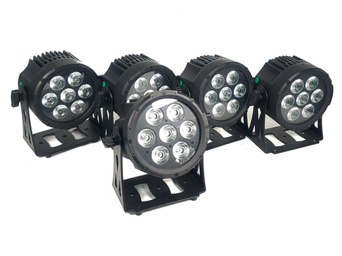 (5) Cameo CLPFLATPRO7 LED RGB Par Can Lights w/ Accessories in Wheeled Road Case