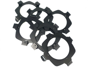 (5) Eurolite LED THA-100F COB 3200K Pro COB Spot Lights w/ (5) Mounting Brackets, (5) Safety Cables, (11) Jail Frames, & (5) Barn Door in Wheeled Road Case