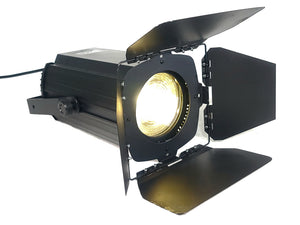 (5) Eurolite LED THA-100F COB 3200K Pro COB Spot Lights w/ (5) Mounting Brackets, (5) Safety Cables, (11) Jail Frames, & (5) Barn Door in Wheeled Road Case