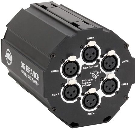 ADJ D6B774 D6 Branch Truss-Mounted 6-Way 3-Pin DMX Splitter and Amplifier (Discontinued)
