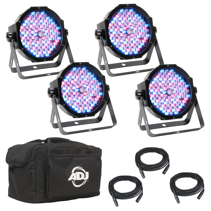 ADJ MEG555 Mega Flat Pak Plus 4x Mega Par Profile Plus LED Pars, 3x DMX Cable, and Bag
