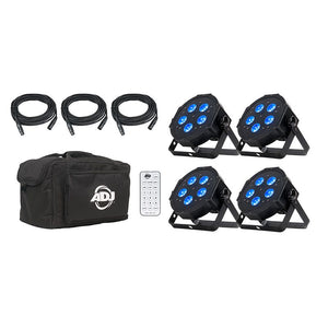 ADJ MEG400 Details Mega Flat Hex Pak w/ 4 PAR Fixtures, Cables, Bag, and Remote