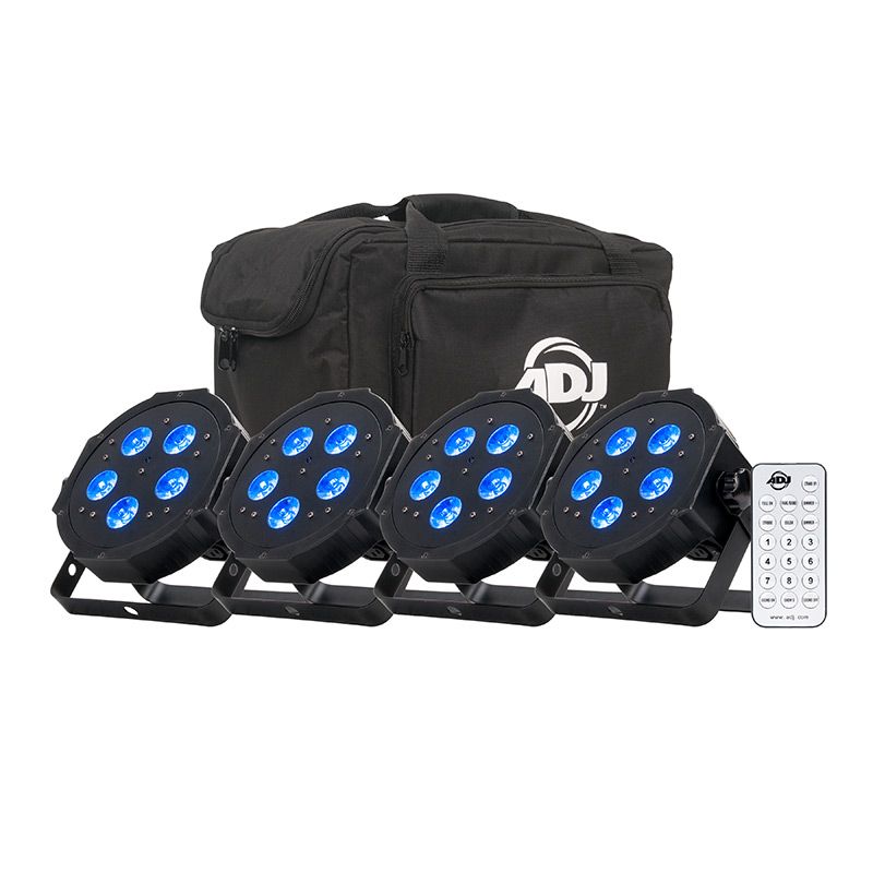 ADJ MEG400 Details Mega Flat Hex Pak w/ 4 PAR Fixtures, Cables, Bag, and Remote