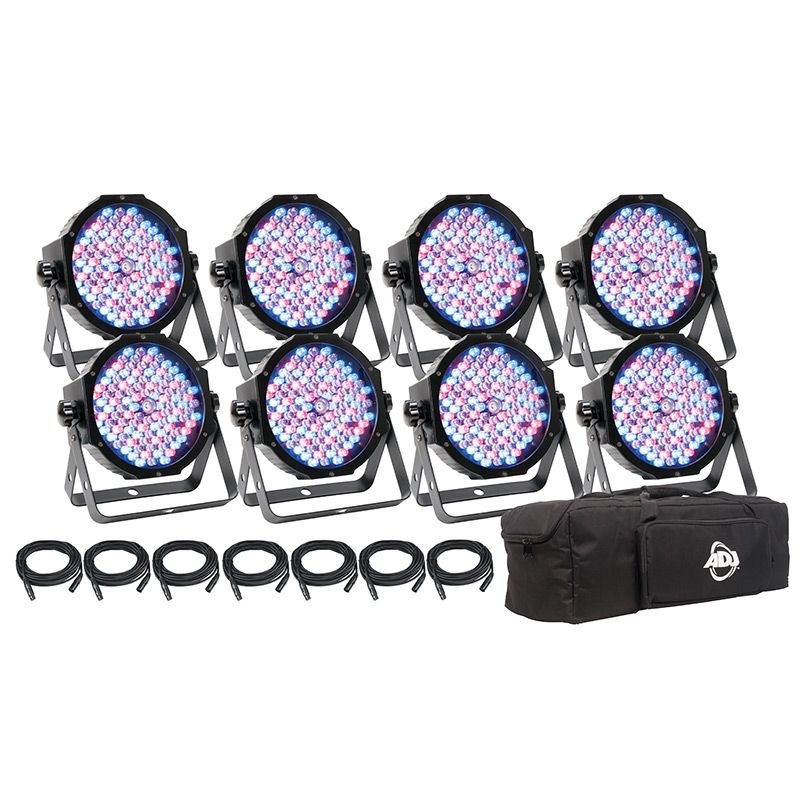 ADJ MEG890 Mega Flat Pak 8 8x Mega Par Profile Plus LED Pars, 7x DMX Cable, and Bag