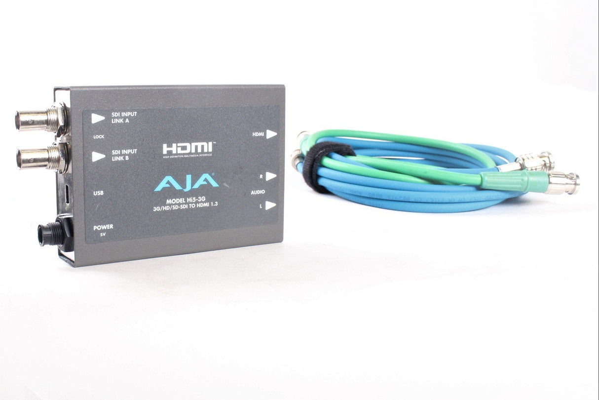 AJA Hi5-3G 3G/Dual Link/HD-SD-SDI to HDMI Converter and (2) Coaxial Cables (NO PSU)