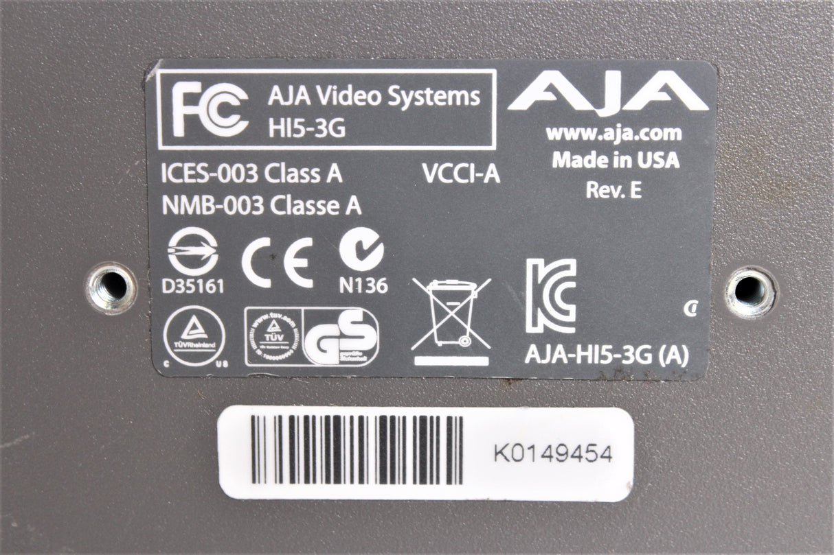 AJA Hi5-3G 3G/Dual Link/HD-SD-SDI to HDMI Converter and (2) Coaxial Cables (NO PSU)