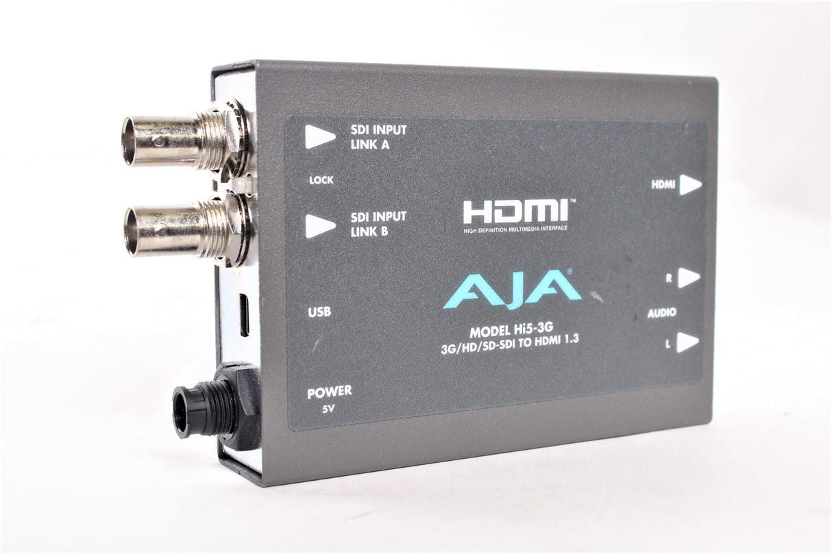 AJA Hi5-3G 3G/Dual Link/HD-SD-SDI to HDMI Converter and (2) Coaxial Cables (NO PSU)