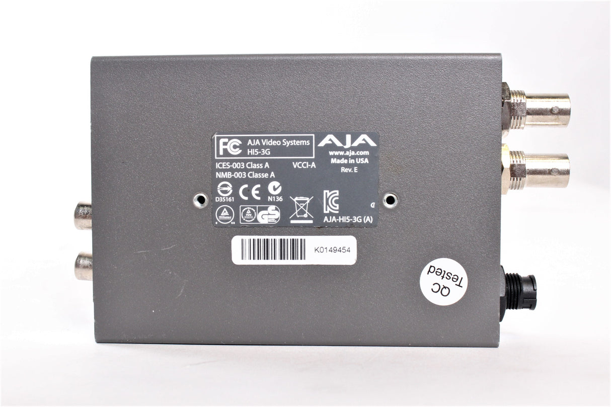 AJA Hi5-3G 3G/Dual Link/HD-SD-SDI to HDMI Converter and (2) Coaxial Cables (NO PSU)