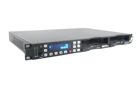 Front view of the AJA KiPro Rack Digital File Recorder without a drive, showing the brand logo, display screen, and control buttons.