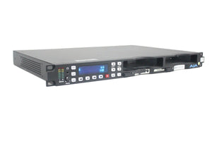 Front view of the AJA KiPro Rack Digital File Recorder without a drive, showing the front panel with various buttons and ports, mounted in a rackable chassis.