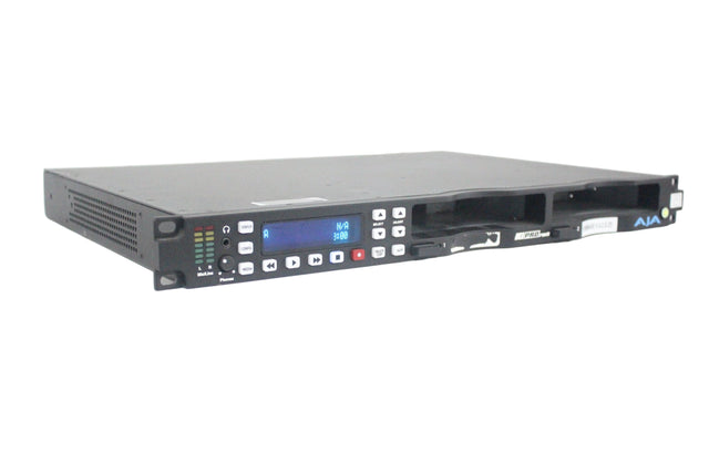 Front view of the AJA KiPro Rack Digital File Recorder without a drive, showing the front panel with various buttons and ports, mounted in a rackable chassis.