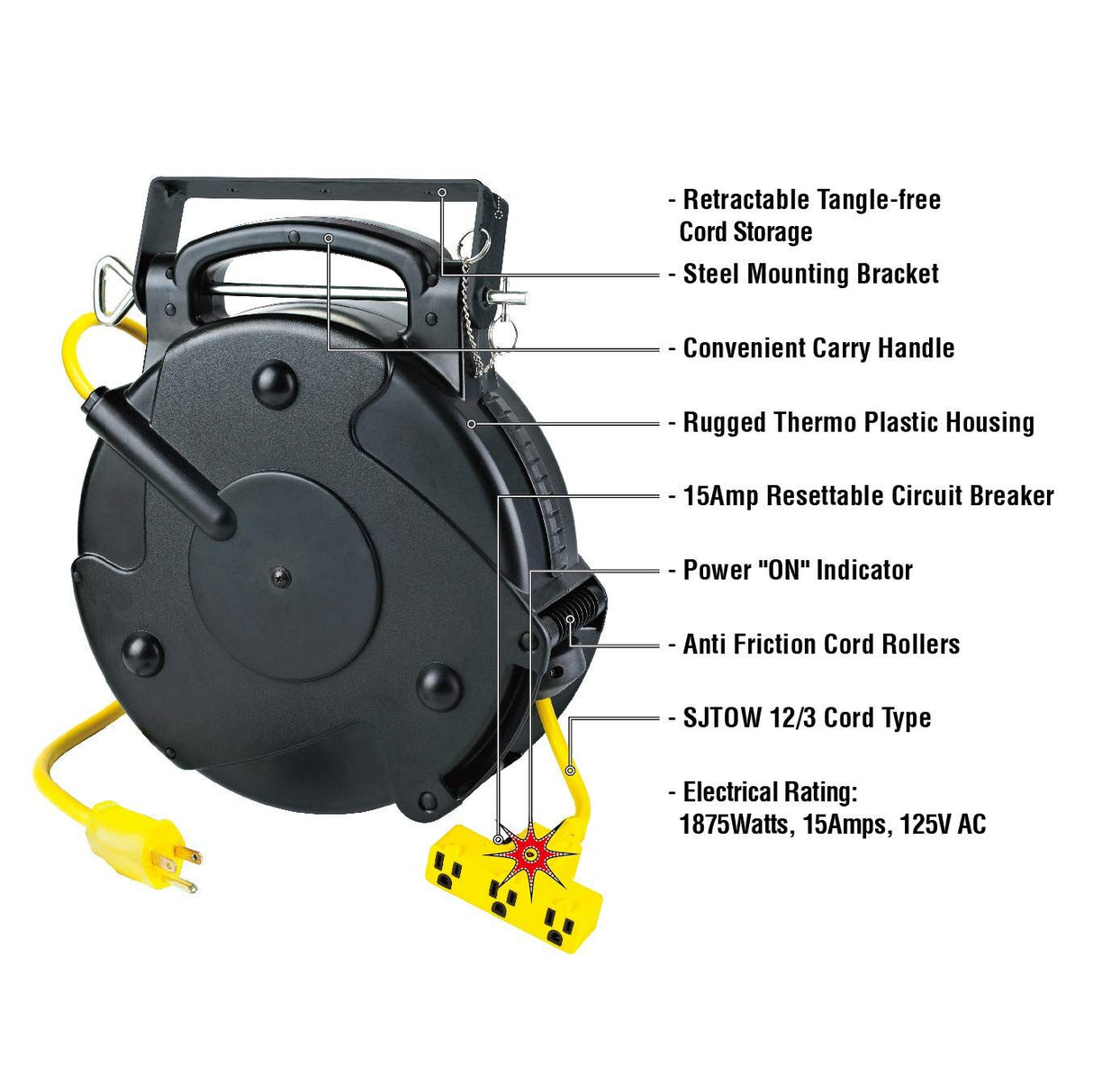 Alert ProReel 40' Heavy-Duty Retractable Extension Cord Reel
